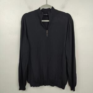 Avon Celli 1/4 Zip 100% Wool Sweater Mens Large Black‎ Preppy Made in Italy